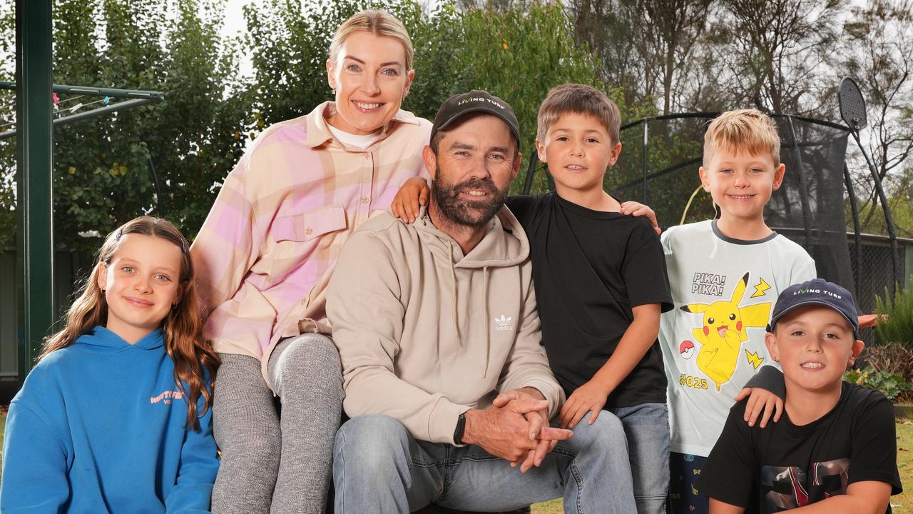 Haydn Reid, father of boys, Hunter, 9, and Harvey, 7, with partner, Debra Rognli and her children, Lovise, 9, and Erling, 6. Picture: Dean Martin