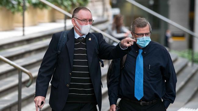 Higgins (left) with Gymea Anglican pastor Graham Crew who supported him at a previous hearing. Picture: NCA NewsWire/Bianca De Marchi