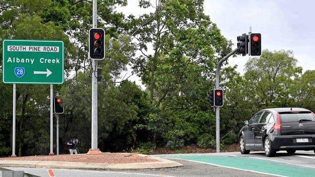 Five teenagers have been hospitalised after a serious single vehicle crash at Brendale on the Corner of Old North and South Pine roads. Picture: John Gass