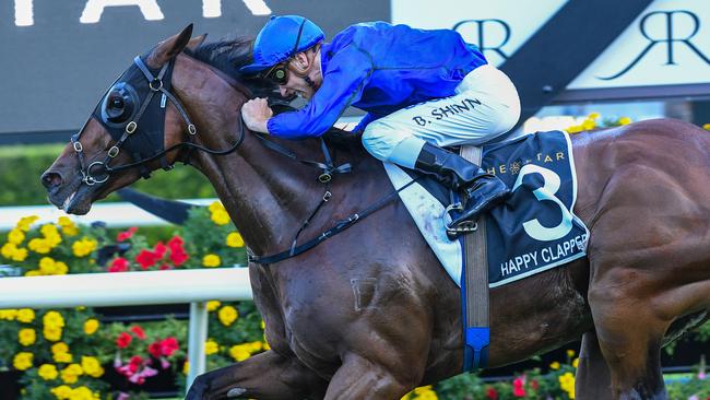 Happy Clapper storms to victory in the 2018 Doncaster Mile. Picture: AAP