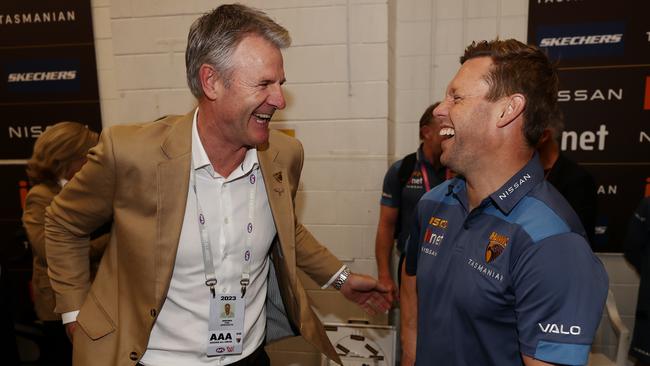 Hawks president Andy Gowers with Sam Mitchell earlier this year. Picture: Michael Klein.