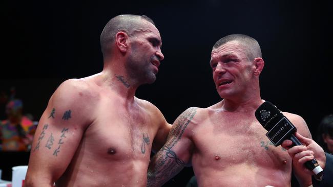 Anthony Mundine and John Wayne-Parr after their fight. Picture: Getty