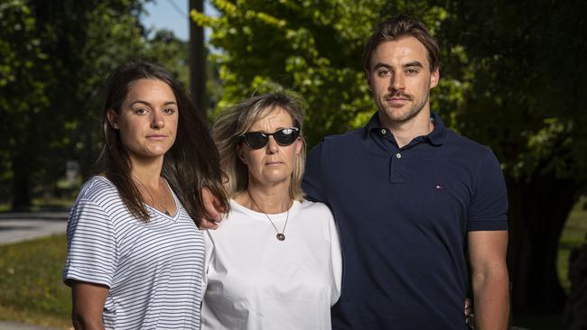 Jordan Purcell’s family, Ebony, Sue and Lyndon. Picture: Daniel Pockett