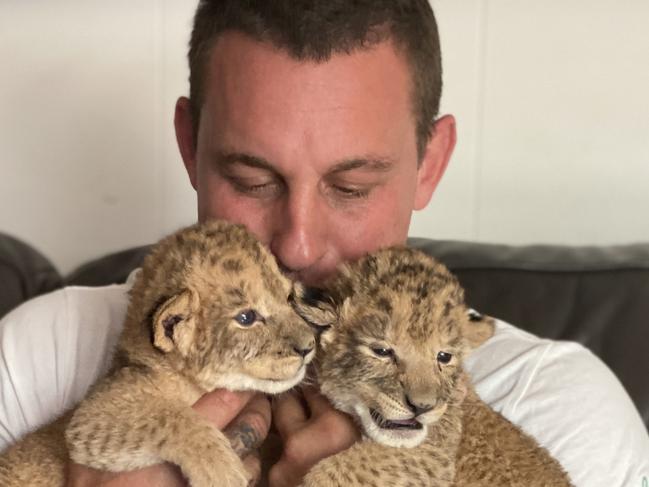 WEEKEND TELEGRAPHS SPECIAL. MUST TALK WITH PIC ED JEFF DARMANIN BEFORE PUBLISHING. MUST NOTE EMBARGOED TILL SUNDAY THE 27TH DECEMBER 2020. Mogo Wildlife Park baby Lion cubs in the care of Chad Staples. Zoo keeper Chad is still devastated by the death of his stunning lioness Zuri, yet he can comfort in caring for her two adorable cubs, who would not have survived in the wild. Chad will now be the primary carer of the cubs. Pictures supplied., , ,