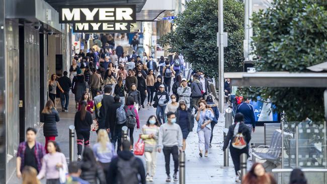 People enjoy a perfect day on Melbourne’s Bourke Street Mall. Picture: Tim Carrafa