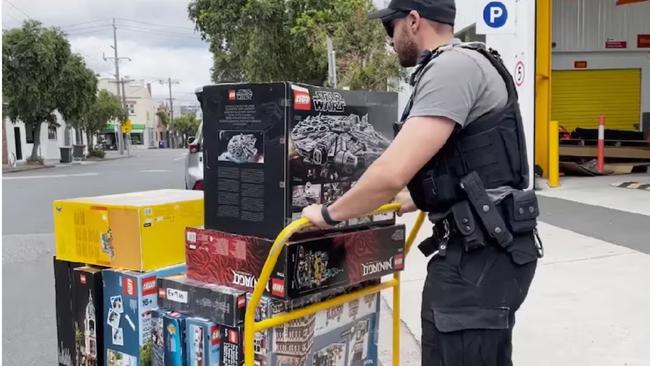 Police seized 74 boxes of lego from John Booth’s Morwell home during the raid. Image: Victoria Police