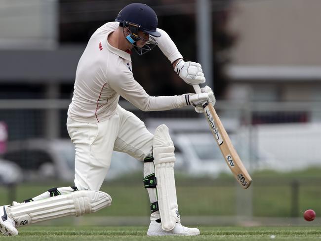 Preston all-rounder Fionn Hand drives on the front foot. Picture: Andy Brownbill