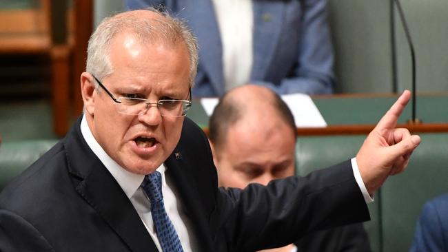 Prime Minister Scott Morrison during Question Time. Picture: AAP