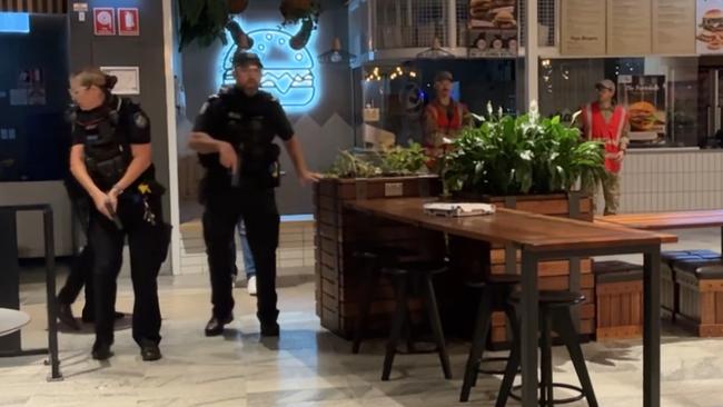 Officers at Coomera Westfield shopping centre responding to a reported simulate armed active offender scenario. Picture: Queensland Police Service.