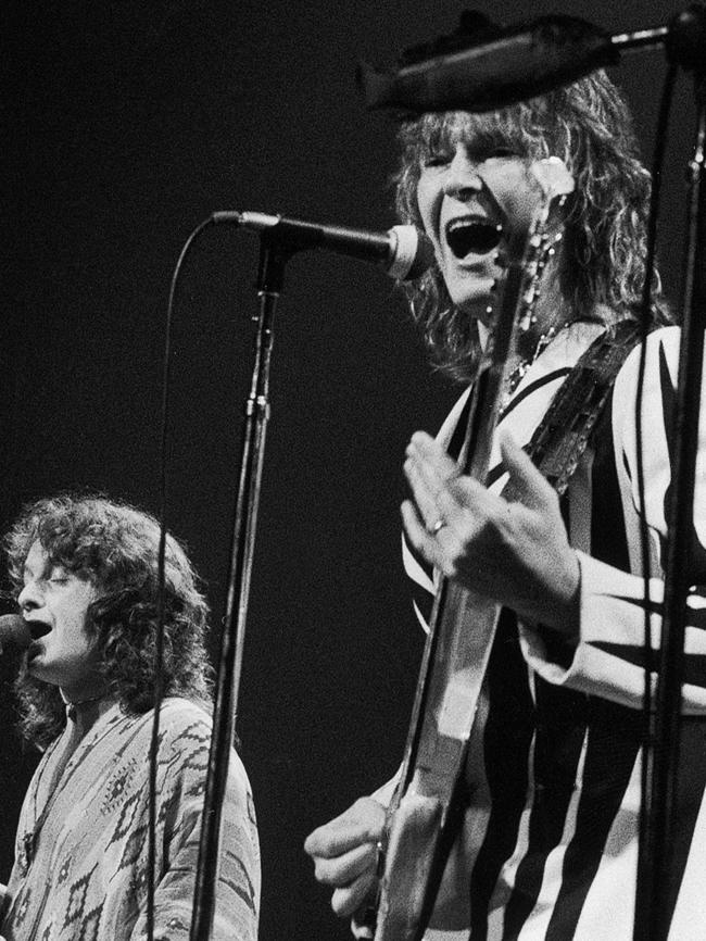 Chris Squire (right) with frontman Jon Anderson performing at New York's Madison Square Garden.