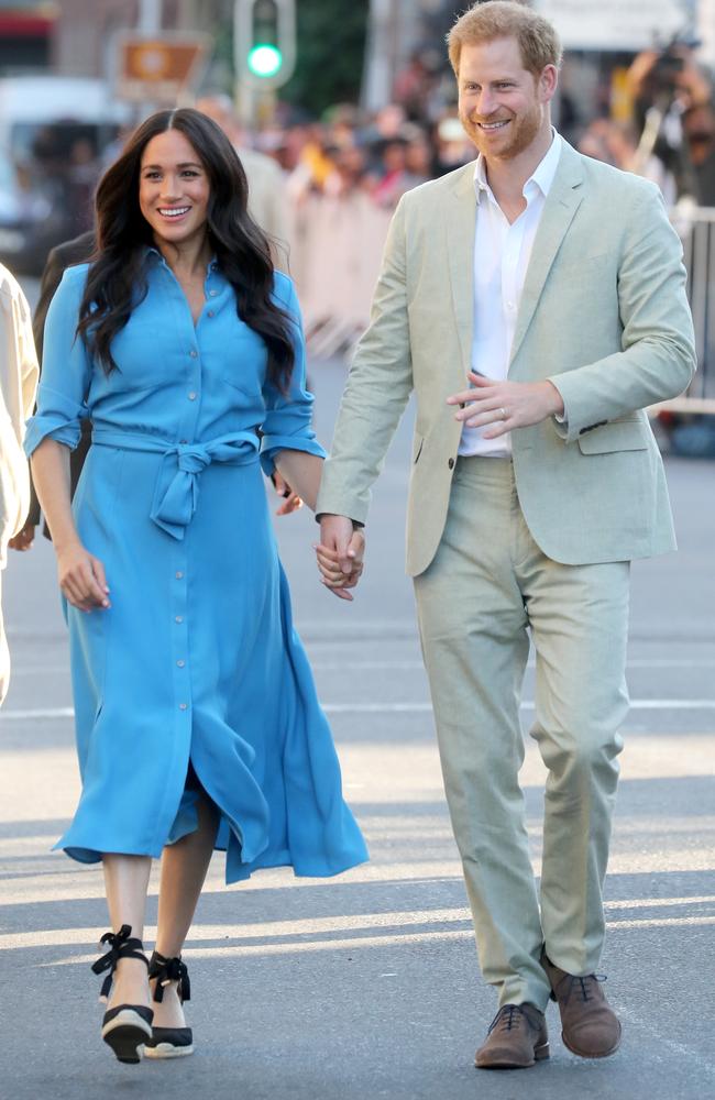 Meghan, Duchess of Sussex, wearing a Veronica Beard dress she first wore on a visit to Tonga as she visited the District Six museum. Picture: Chris Jackson/Getty Images.