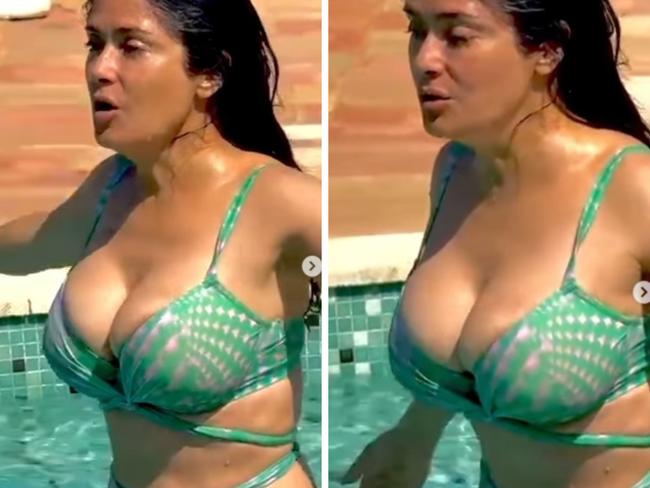 Actress Salma Hayek in the pool.