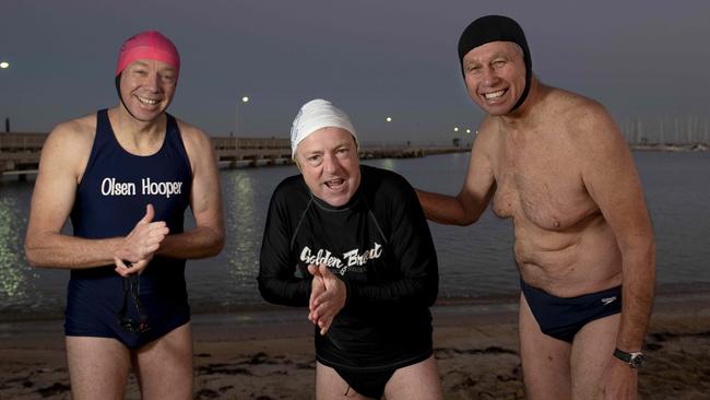 Icebergers John Scanlon and Keith Badger with Simon Plant. Picture: Naomi Jellicoe