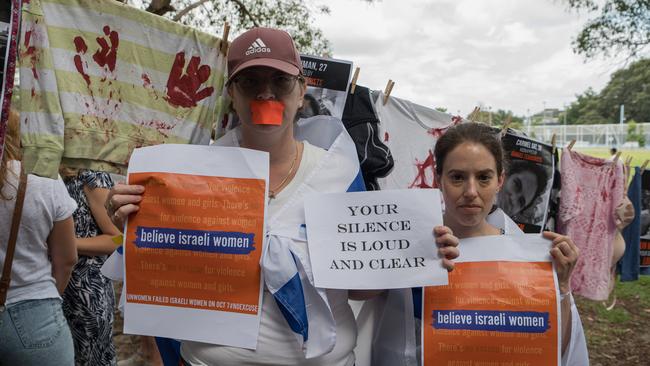 Attendees rally against the UN’s silence, wearing orange tape across their mouths. Picture: Flavio Brancaleone