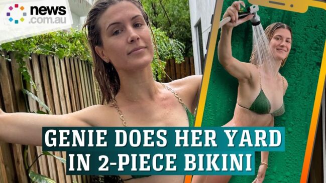 Genie Bouchard turns heads in a green bikini while doing 'yard work'