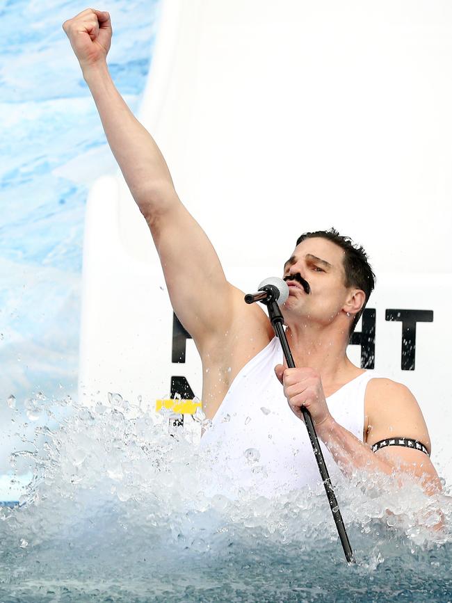 Riewoldt dressed as Freddie Mercury strikes an iconic pose. Picture: Michael Klein