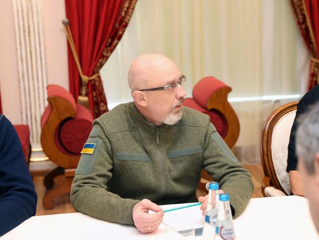 Ukrainian defence minister Oleksii Reznikov at talks with Russian negotiators in Belarus' Gomel region in February this year. Picture: BELTA / AFP