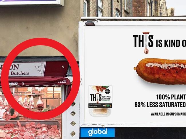 A vegan food brand has caused a stir after making a very bold decision about where to erect a banner for a new sausage.