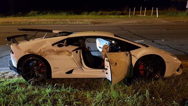 Kallita’s $500,000 white Lamborghini was abandoned after a police chase in Green Valley in 2022. Picture: NSW Police