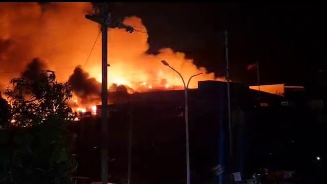 A large fire burns after a day of looting and rioting took place in PNG’s capital Port Moresby. Picture: Facebook.