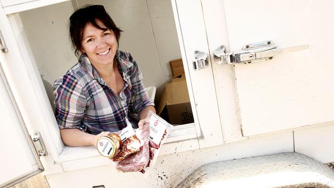 Lauren Mathers with her Bundarra Berkshires pork products. Picture: Paul Loughnan