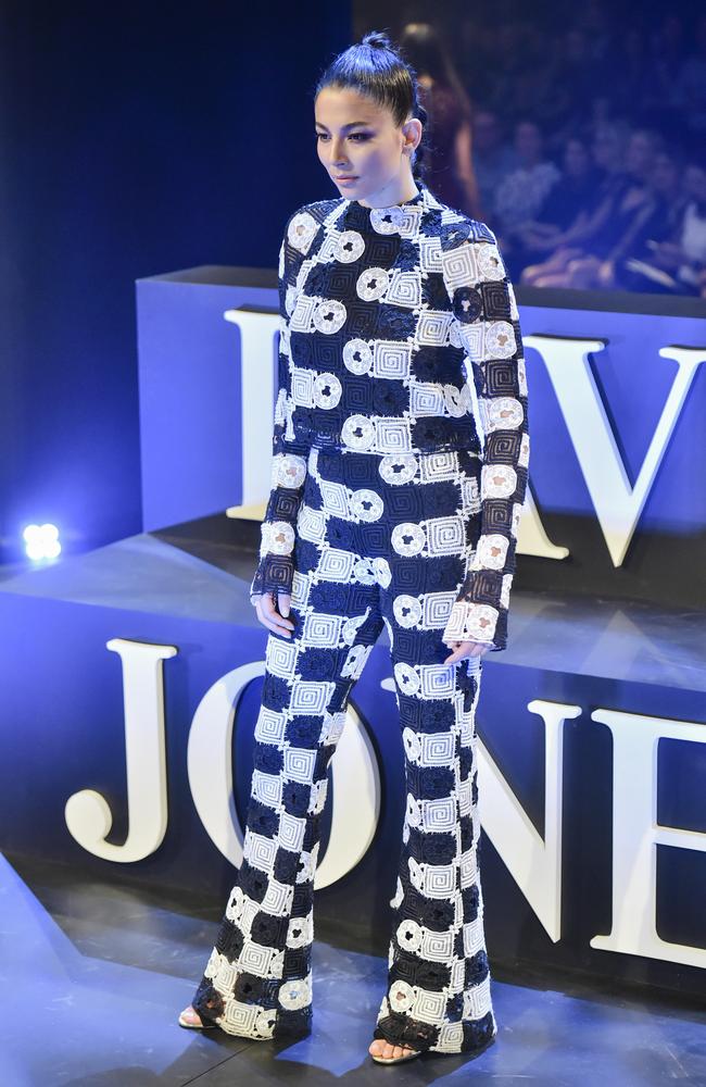 Jessica Gomes showcase some of the Autumn/Winter trends at this year’s David Jones runway show in Sydney. Picture: Jason Edwards