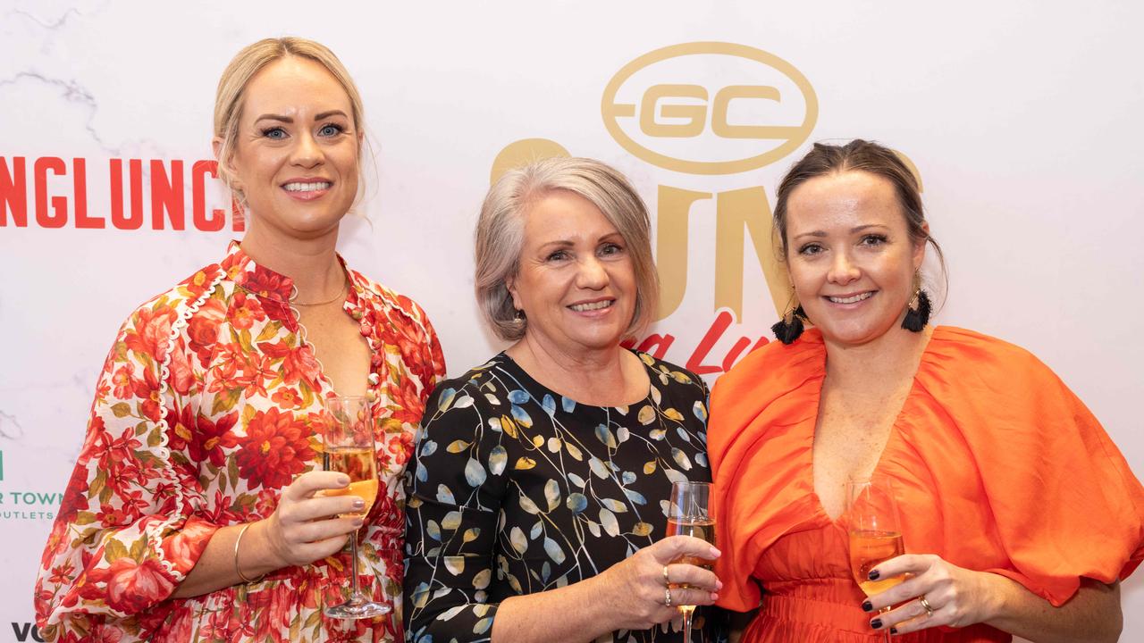 Emily Kemp, Sue Baynes and Jane Peattin at the Gold Coast Suns Long Lunch at The Star Gold Coast. Picture: Celeste Humphrey (The Pulse with Portia Large).