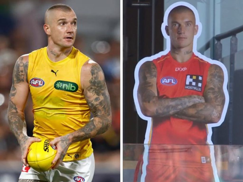 Dustin Martin during the pre-season and spotted on the Gold Coast. Photos: Getty Images/Fox Sports