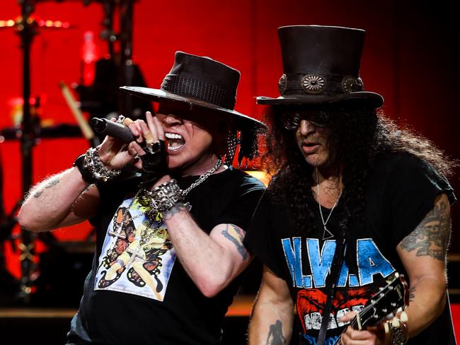 Axl Rose and Slash of Guns N'Roses on stage, pic supplied