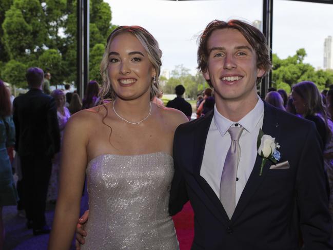 Courtney Dumbleton and Wade Robertson at the Coomera Anglican College Formal at HOTA. Picture: Marcelo Lang.