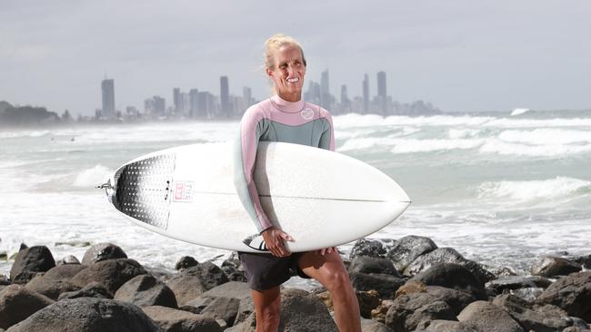 Champion Chelsea Hedges after a surf at Burleigh Heads. Picture Glenn Hampson