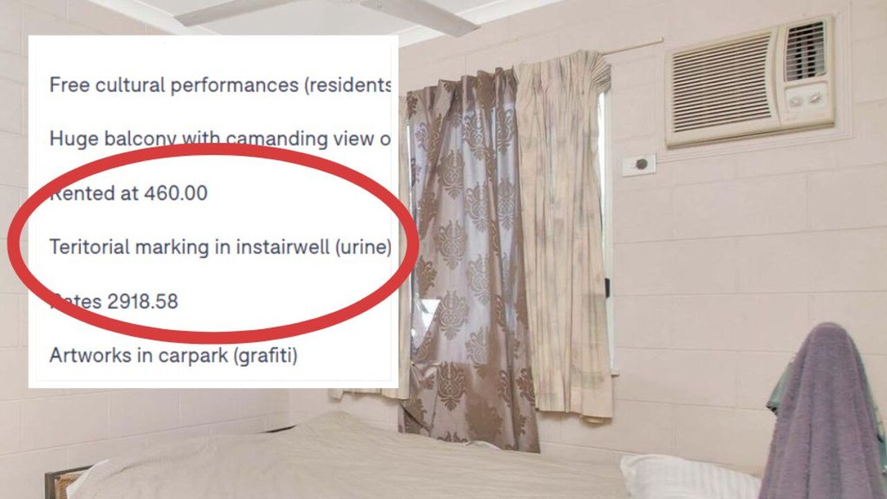 According to the listing, the apartment features a ‘teritorial marking in instairwell (urine)’ [sic]. Picture: Domain