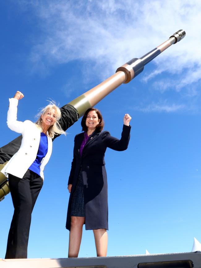 Sarah Henderson and former Geelong mayor Stephanie Asher at the Avalon Hanwha howitzer plant in 2022. Picture: Alison Wynd