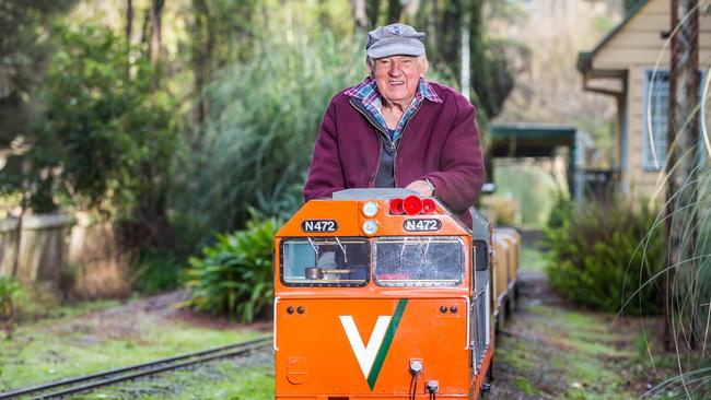 Colin Campbell, 89, has one last go on his miniature train. Picture: Sarah Matray