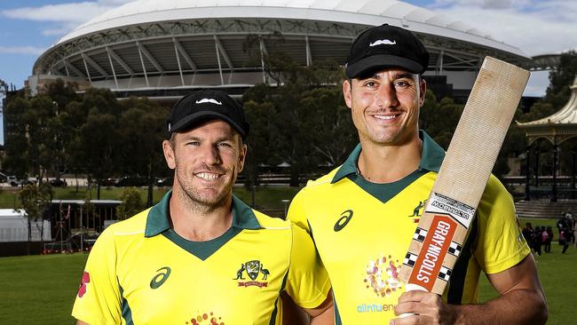 Aaron Finch and Marcus Stonis get behind Movember ahead of their ODI match against South Africa. Picture Sarah Reed.