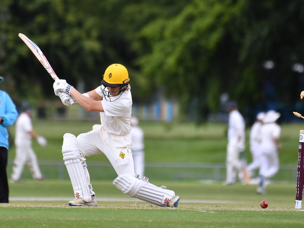 Wests batsman Isaiah Snell South Brisbane v Wests in the Sci-Fleet first grade competition. Saturday October 1, 2022. Picture, John Gass