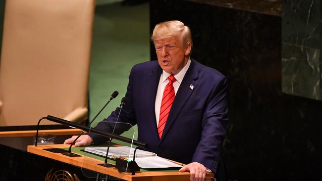 US President Donald Trump addresses the United Nations General Assembly. Picture: AAP