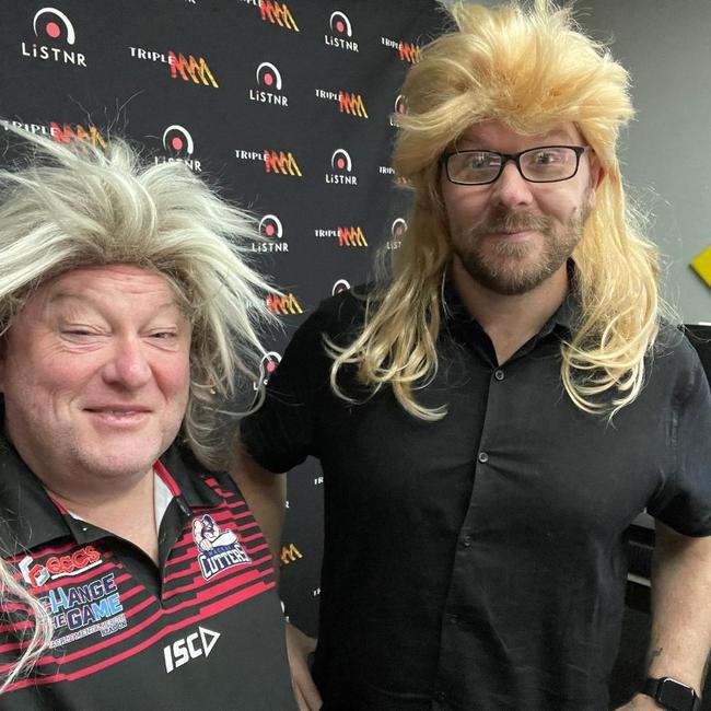 Dave (left) and Jay (right) put on wigs and perform hilarious skits as part of their Theatrical Thursday segment. Picture: Instagram / Triple M Mackay