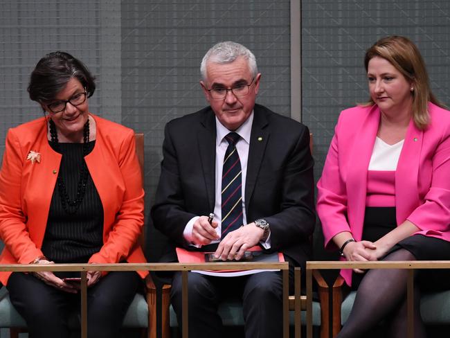 Independent MPs Cathy McGowan and Andrew Wilkie with Mayo by-election candidate Rebekha Sharkie.