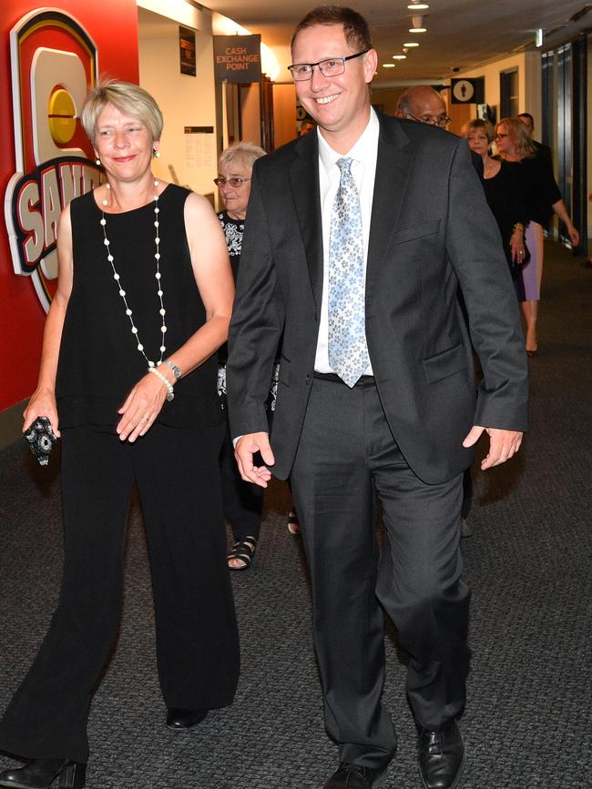 Dr Harris arrives at Adelaide Oval for the ceremony on Thursday night. Picture: AAP / David Mariuz