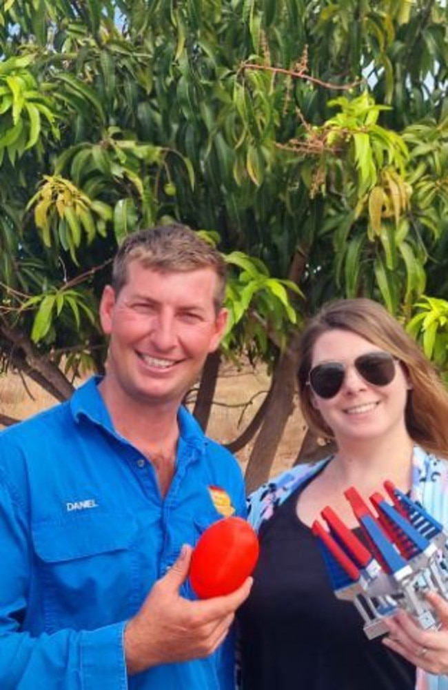 Niceforo Farms Daniel Niceforo with robotic mango harvester pioneer Amanda White.