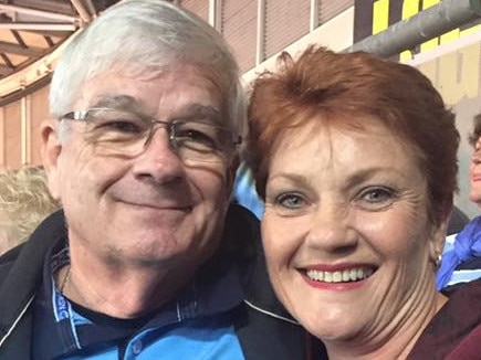 Former One Nation and United Australia Party senator Brian Burston with Pauline Hanson in happier times before he launched defamation action against her. Picture: Pauline Hanson's Please Explain/Facebook