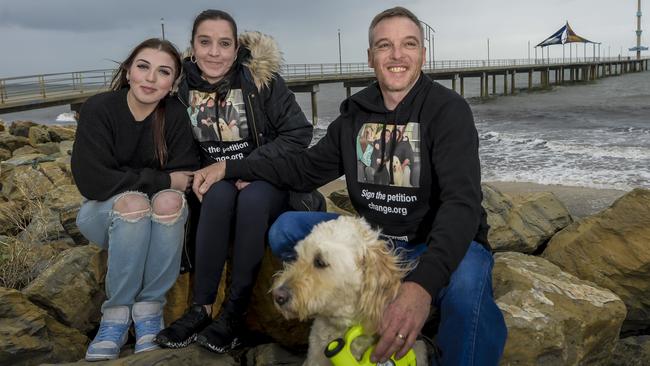 Rebecca, Kelly and Mark Green with dog Maisie. Picture: Roy VanDerVegt