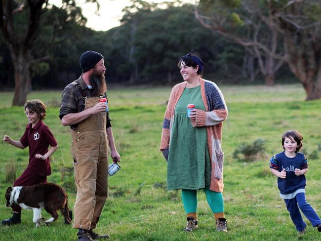 Sailors Grave Brewing owners Chris and Gab Moore with their children at the Dunetown site.