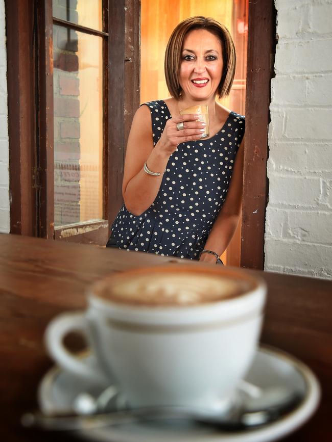 Maria Paoli has a coffee at The Vertue of the Coffee Drink in Carlton. Picture: Tony Gough