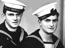 The Sheean brothers: On the left is H1646 Stoker Class II Thomas (Mick) Sheean and on the right is H1617 Ordinary Seaman (OS) Edward (Teddy) Sheean, RAN.