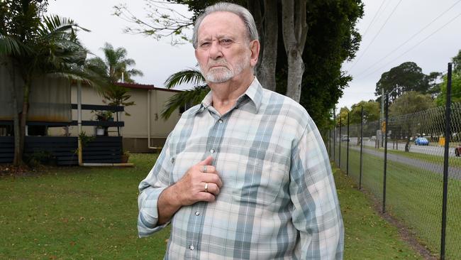 Colonial Tweed Holiday and Home Park resident Colin Sharp outside his home across the road from the proposed site for the Dry Dock Hotel. Picture: Matt Roberts