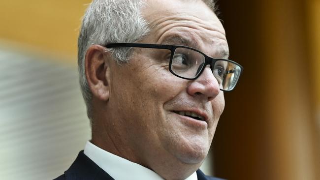 CANBERRA, AUSTRALIA - NOVEMBER 30:  Scott Morrison attends the Tony Abbott Portrait reveal in the Members Hall at Parliament House in Canberra. Picture: NCA NewsWire / Martin Ollman