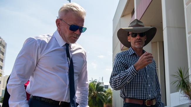 Former City of Darwin Lyons ward councillor Paul Arnold (right) faced questioning from defence barrister Jon Tippett KC on Thursday. Picture: Pema Tamang Pakhrin