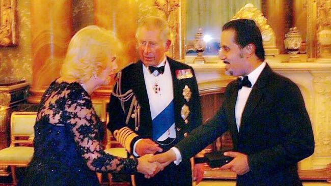 Mahfouz bin Mahfouz with Prince Charles and the Duchess of Cornwall after receiving his CBE at Buckingham Palace in 2016.